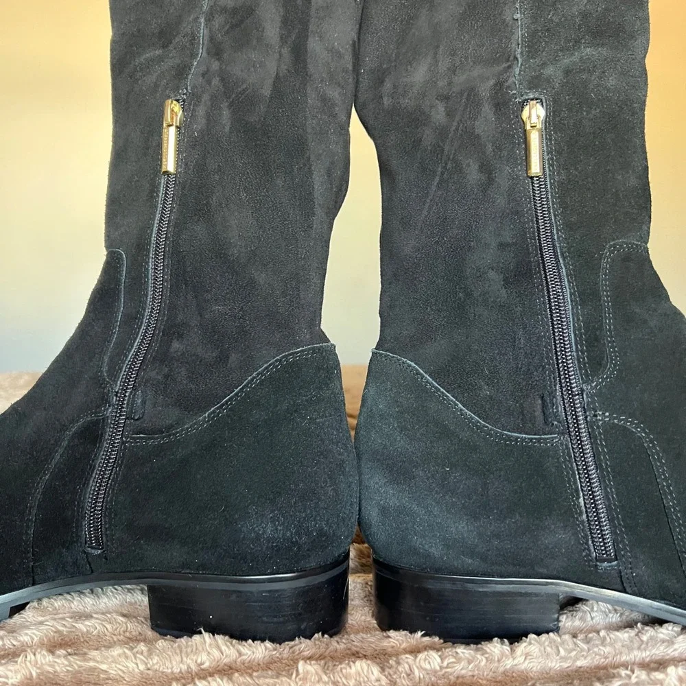 Karl Lagerfeld Paris Skylar Women 14 M Black Suede Knee‎ High Boots Minimalist